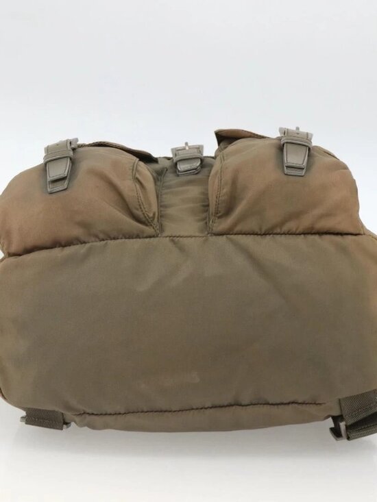 PRADA Backpack Nylon Khaki Silver Auth YKZ1086 main image 12